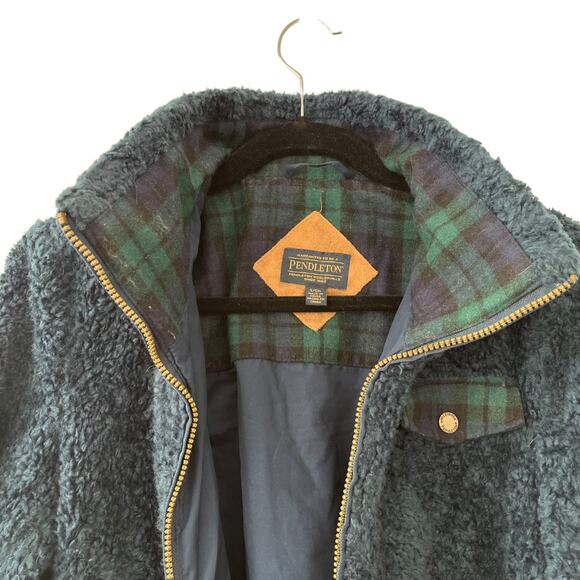 Pendleton Navy Sherpa Zip-Up Fleece Jacket with Stand Collar – Size S - Picture 6 of 8